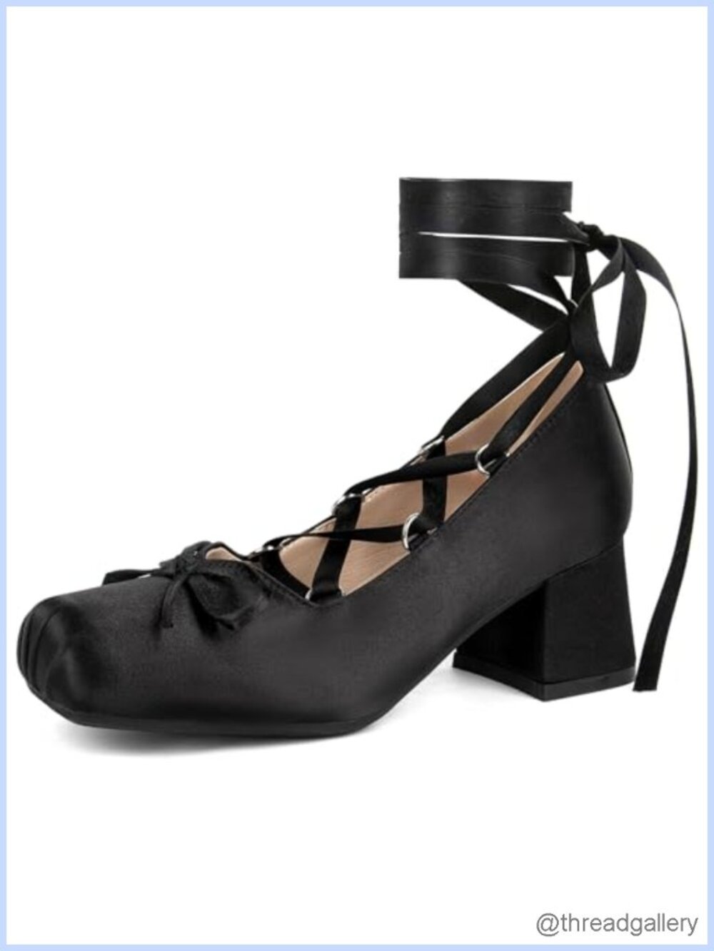 Satin Ballet Heels Chunky Block Heel Square Toe Lace Up Cosplay Dressy Pump